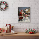 Santa Claus and Snowman Christmas Canvas Wall Art, Festive Winter Holiday Decor for Living Room and Entryway