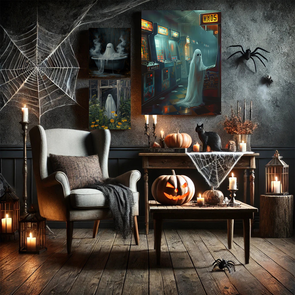 Haunted Arcade Ghost Halloween Canvas Wall Art