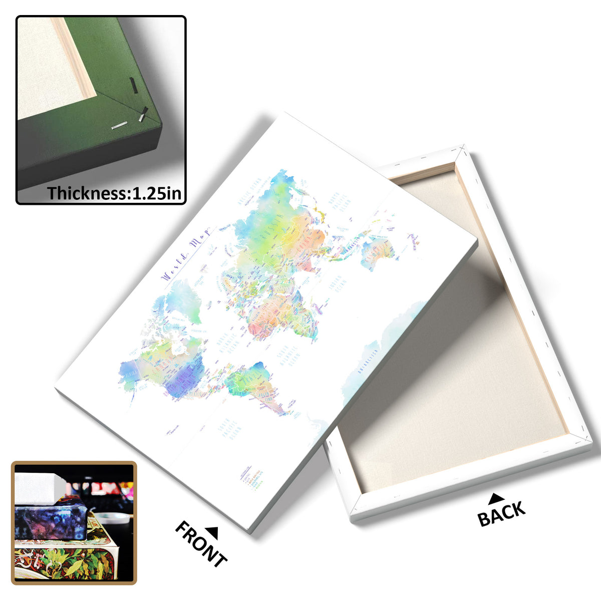 Pastel Watercolor World Map Wall Art