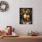 Christmas Reindeer Canvas Wall Art with Lights, Enchanted Winter Forest Holiday Decor for Living Room and Bedroom