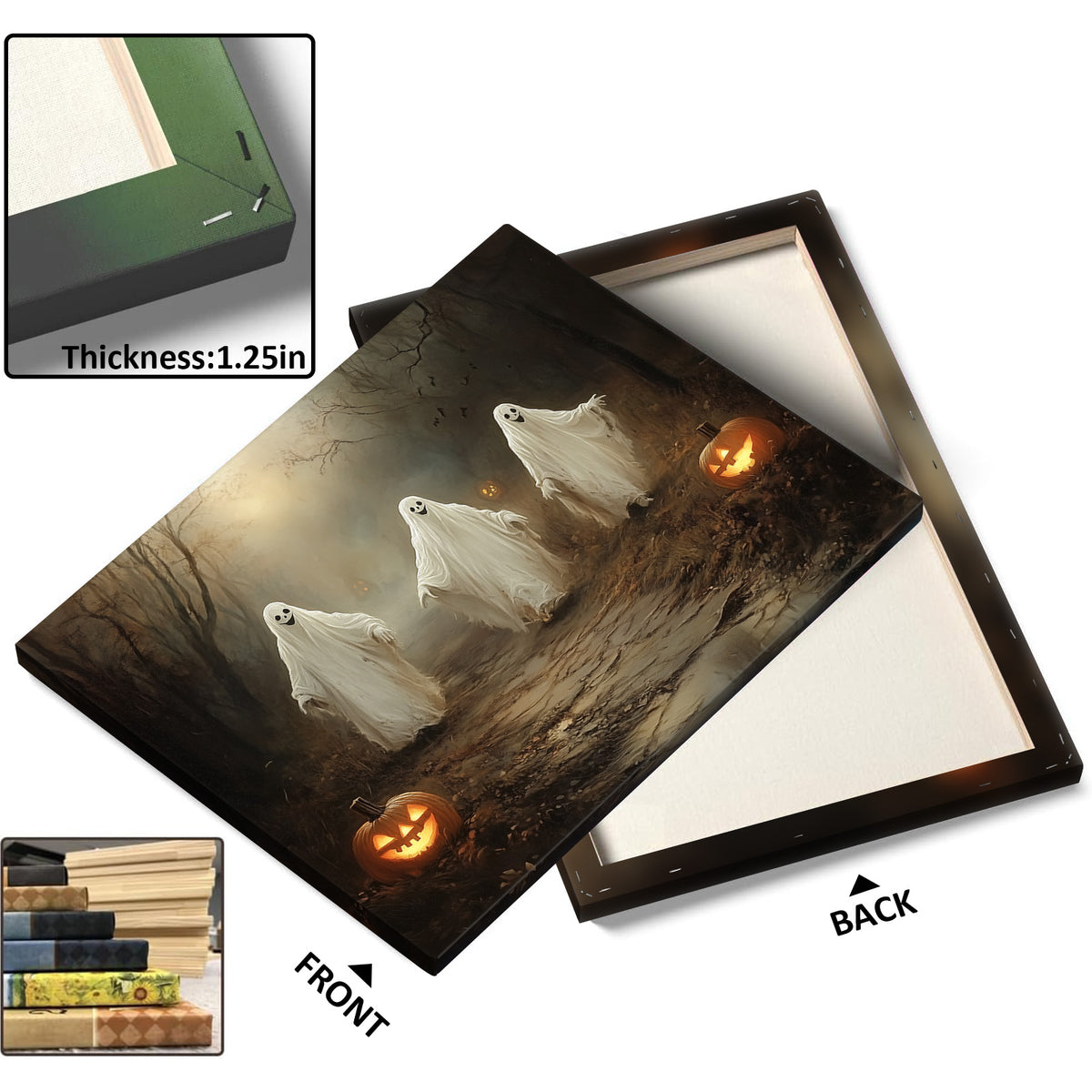 Three Ghosts on a Haunted Forest Path Dark Gothic Halloween Painting Wall Art