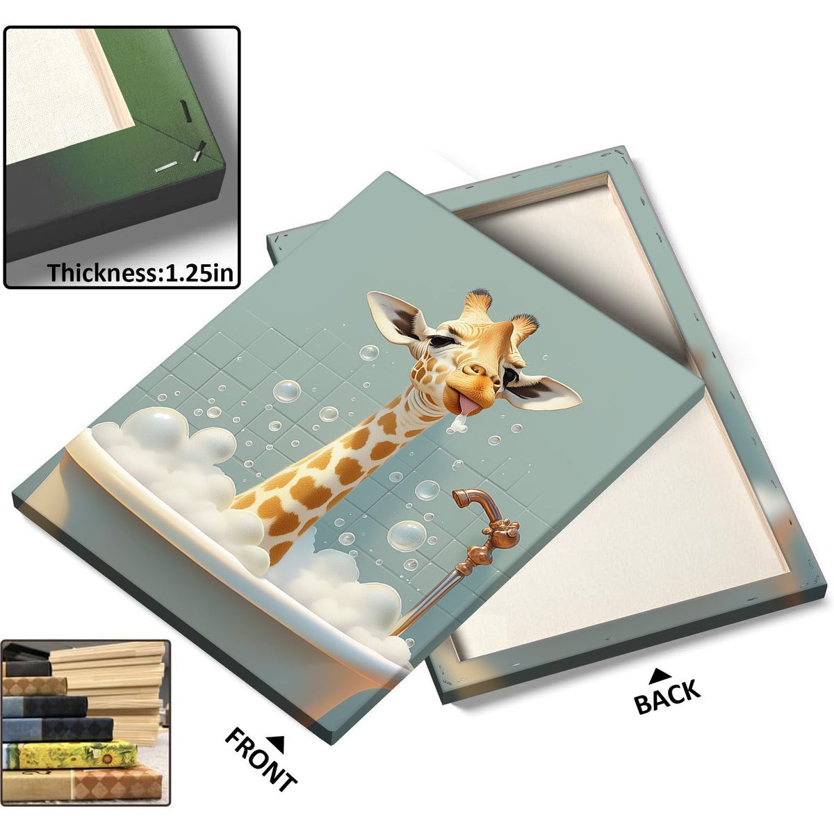 Giraffe in the Bathtub Whimsical Surreal Animal Illustration Wall Art