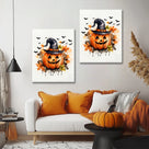 Watercolor Witch Hat Pumpkin Halloween Canvas Wall Art