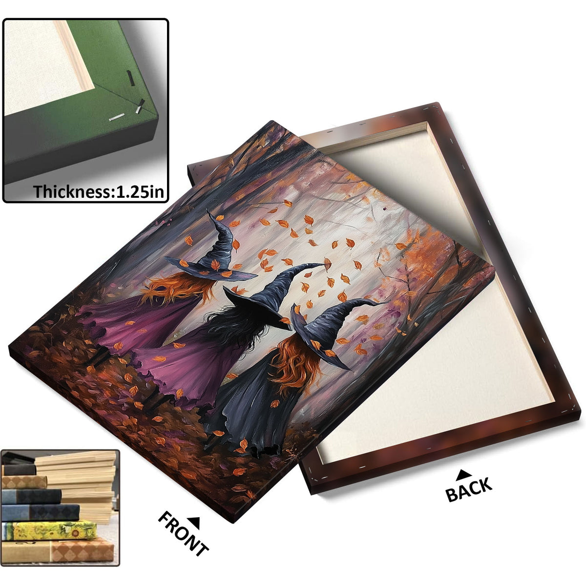 Three Witch Silhouettes Walking Through the Woods Painting Halloween Wall Art