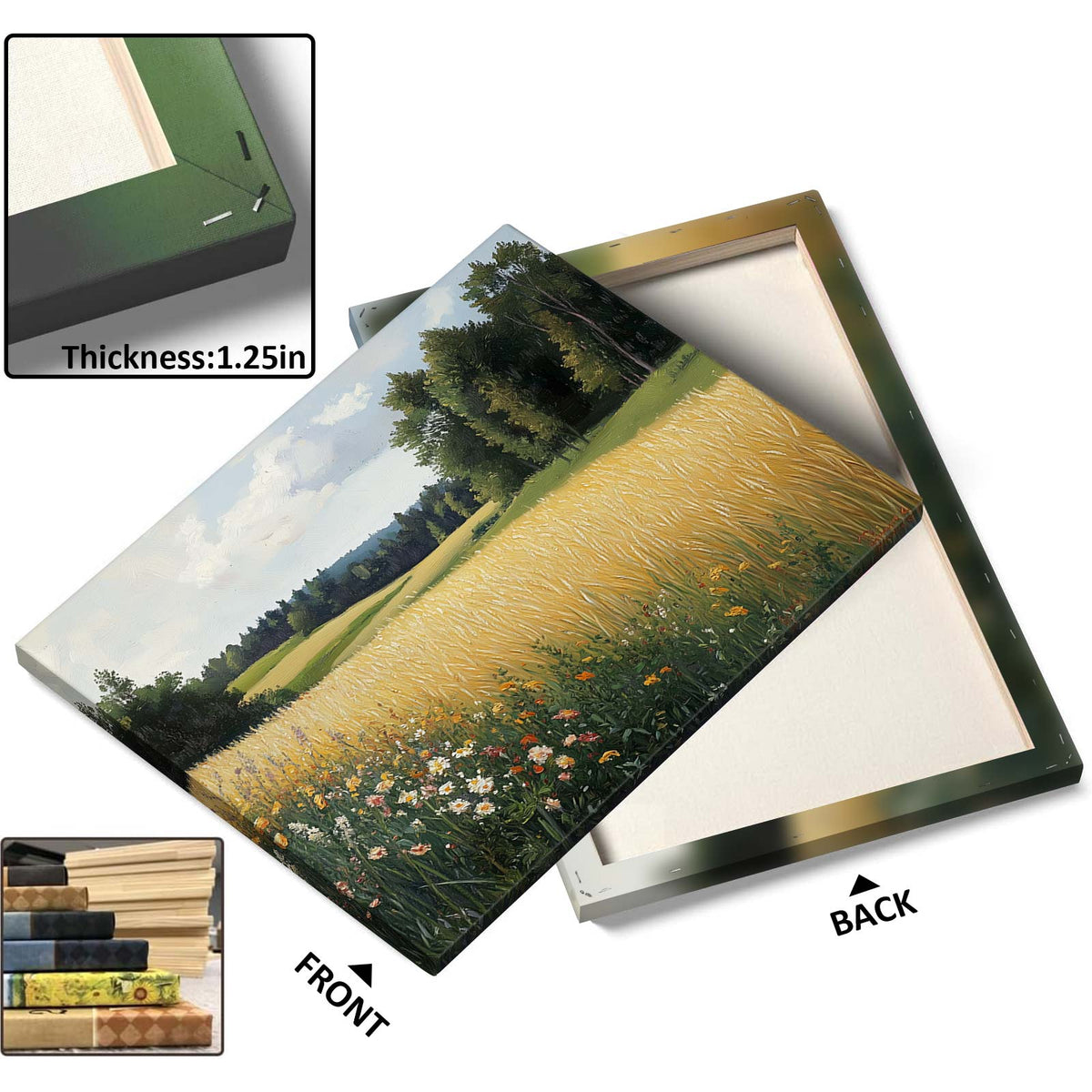Impressionist Countryside Landscape Painting Golden Wheat Meadow Wall Art