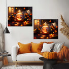 Ghostly Pumpkin Porch Halloween Canvas Wall Art