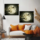Raven Under the Harvest Moon Halloween Canvas Wall Art