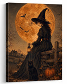Witch Under the Harvest Moon Halloween Canvas Wall Art