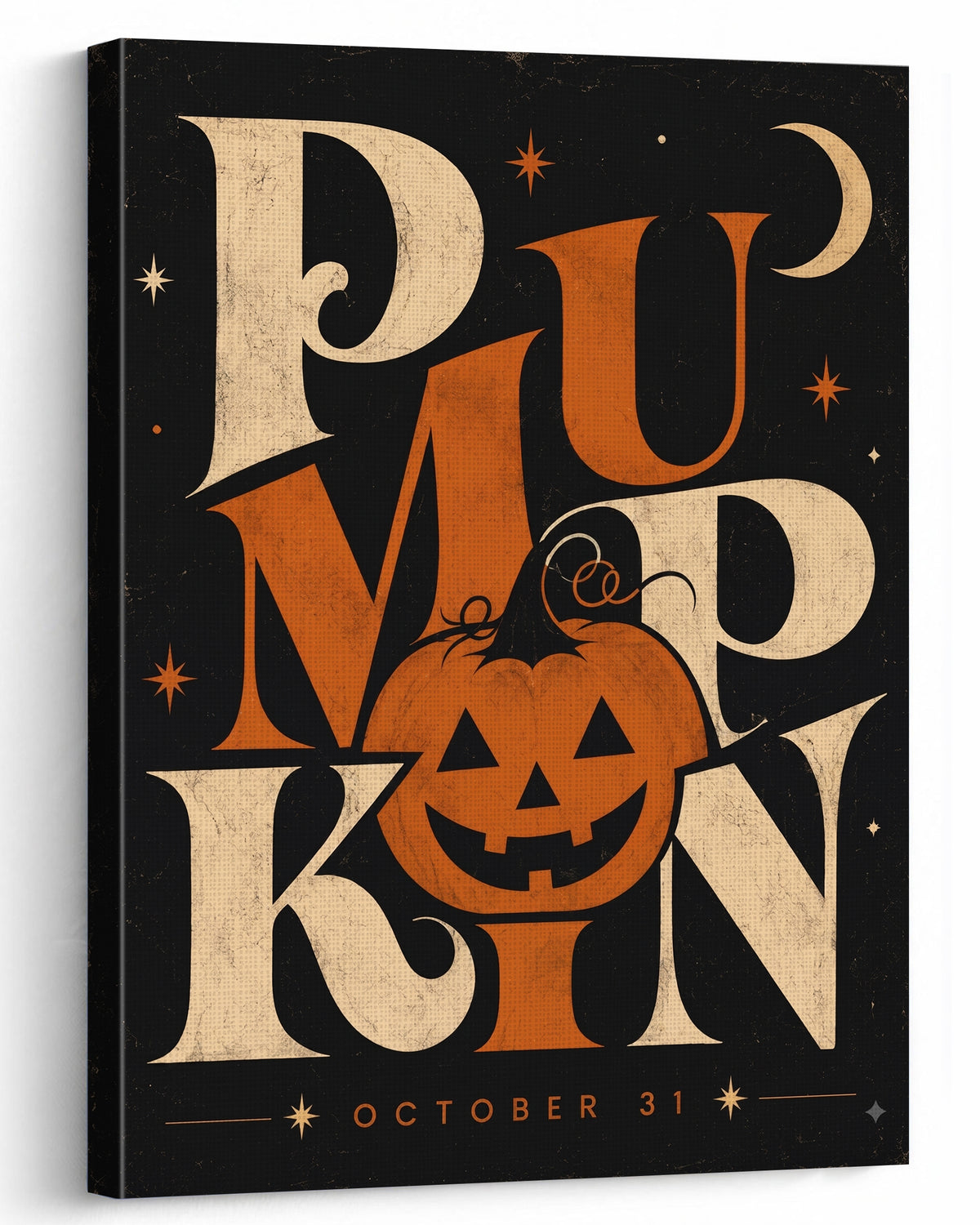 Retro Autumn Pumpkin Typography Halloween Canvas Wall Art