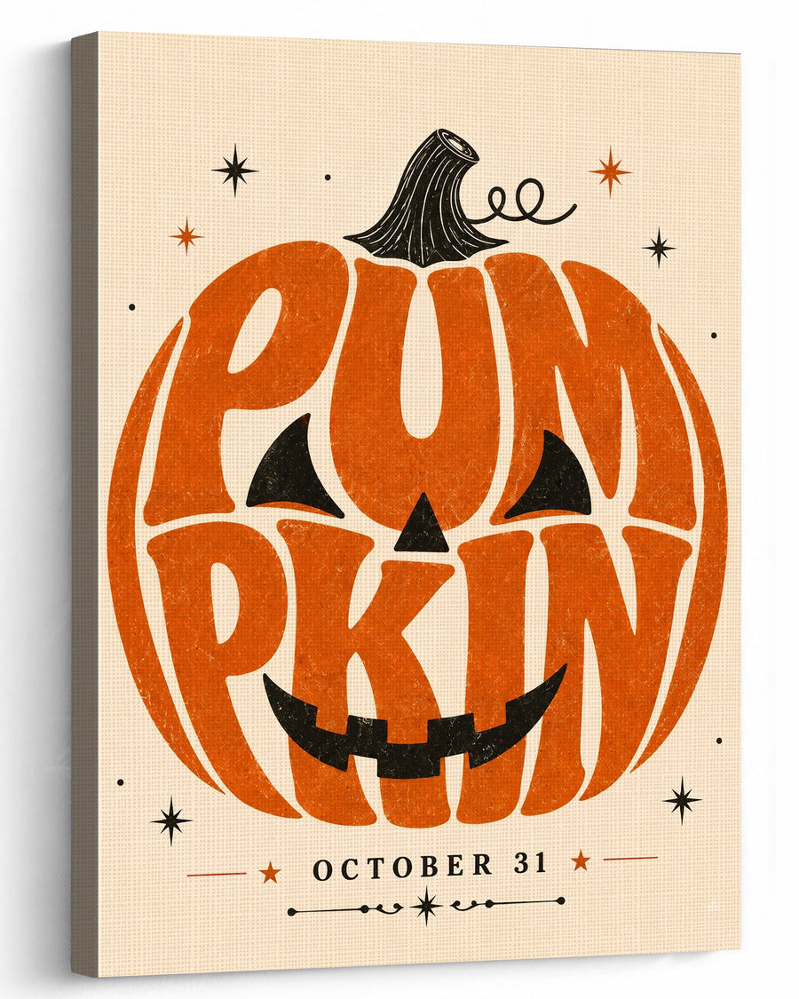 Retro Autumn Pumpkin Typography Halloween Canvas Wall Art