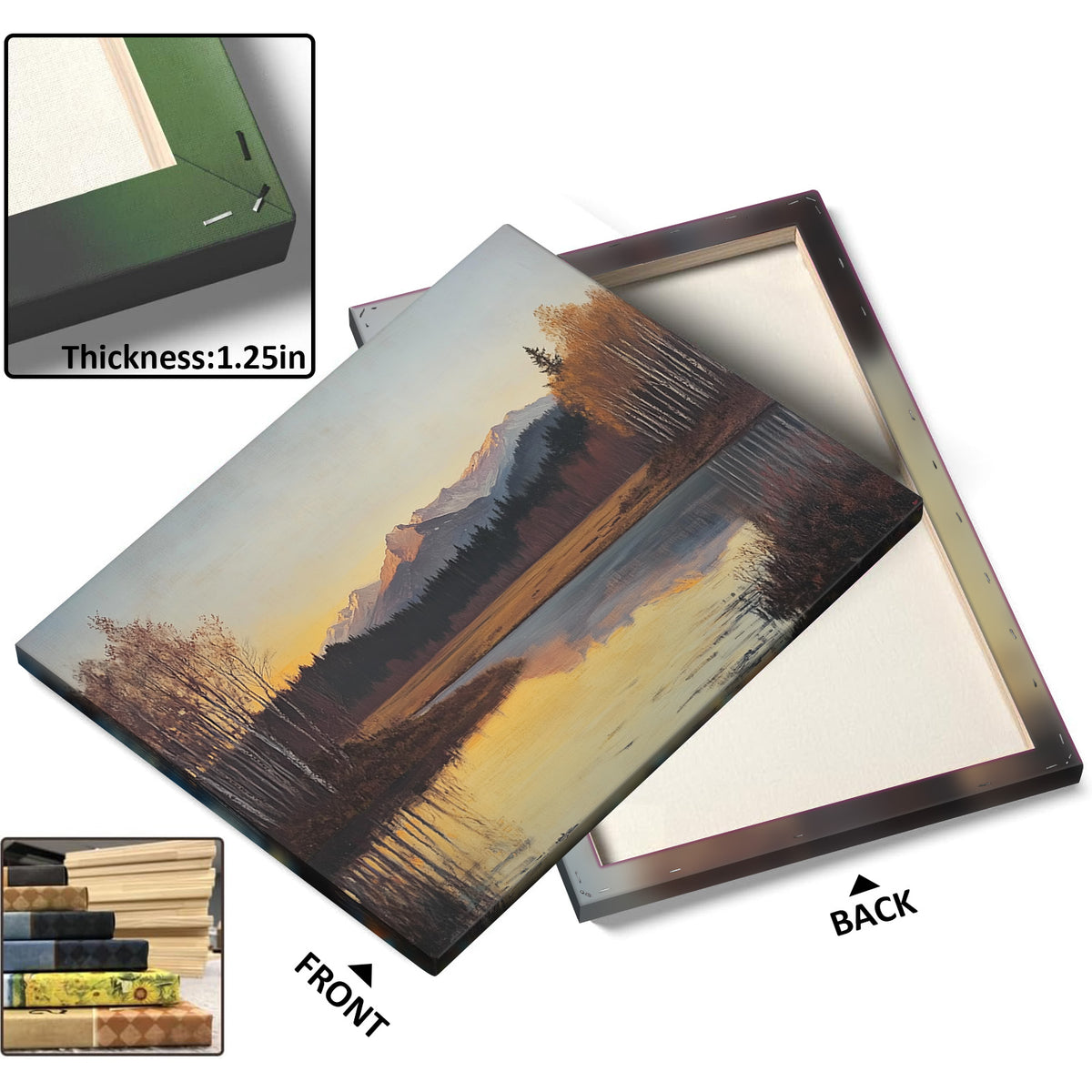 Mountain Lake at Autumn Sunset Serene Rustic Landscape Painting Wall Art