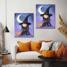 Little Witch Under the Crescent Moon Halloween Canvas Wall Art