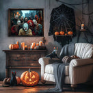 Creepy Clown Gang Halloween Canvas Wall Art – Haunted Horror Party Decor