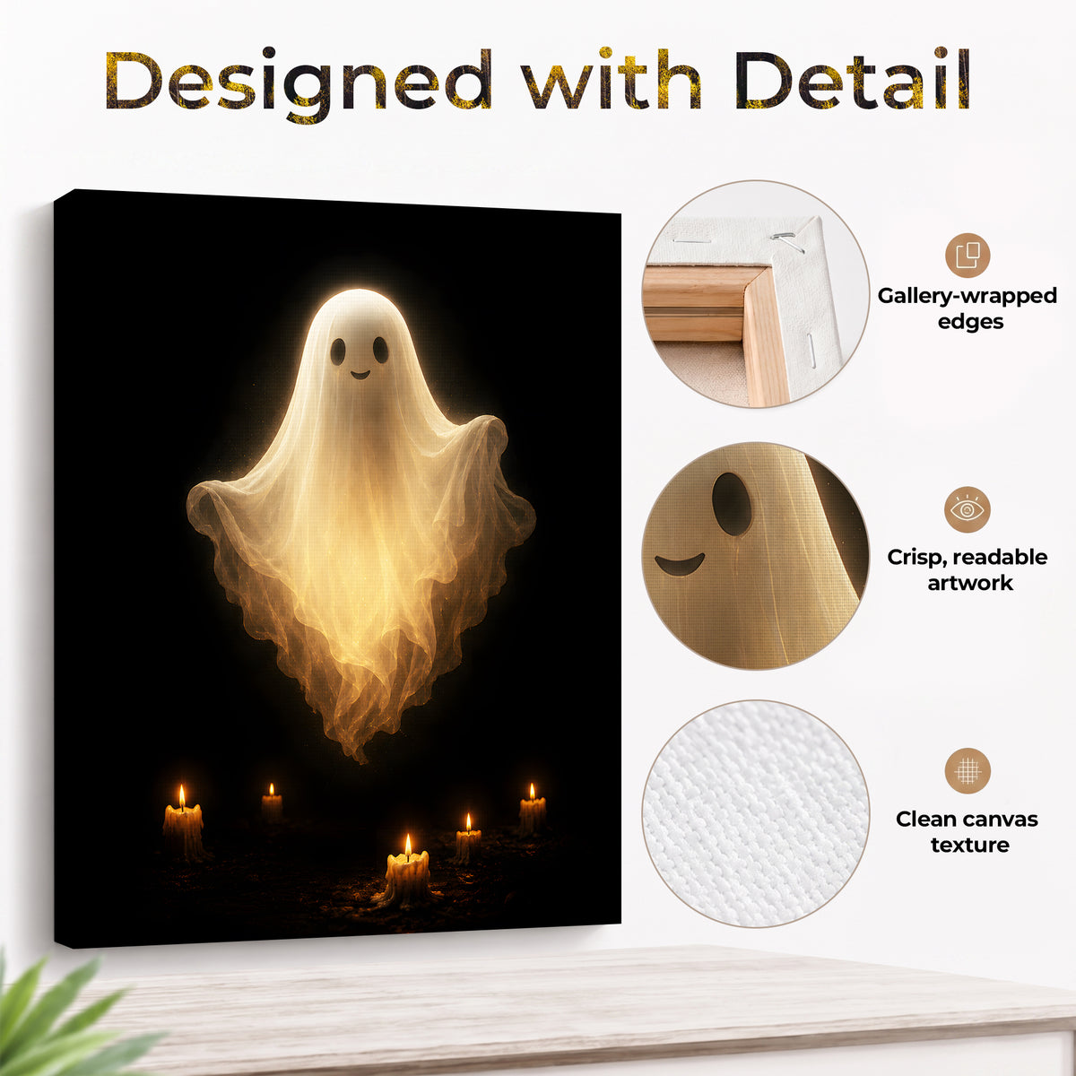 Haunted Ghost Halloween Canvas Wall Art, Spooky Gothic Decor for Living Room, Bedroom and Entryway