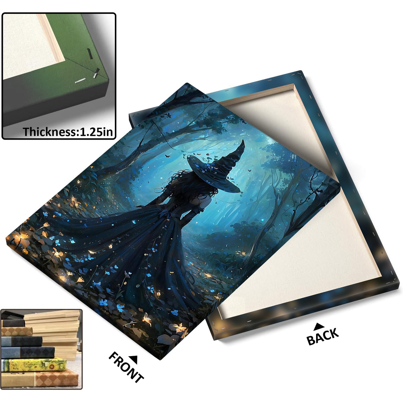 Mystic Blue Forest Witch Halloween Canvas Wall Art