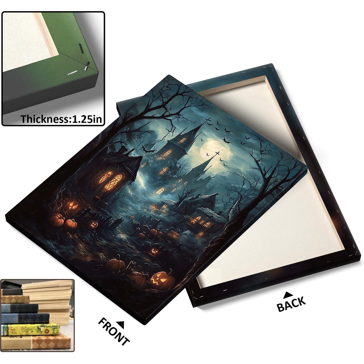 Moonlit Gothic Halloween Landscape Haunted Village Wall Art