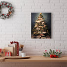 Book Lover Christmas Tree Canvas Wall Art, Stacked Books Holiday Decor for Home Library and Reading Room