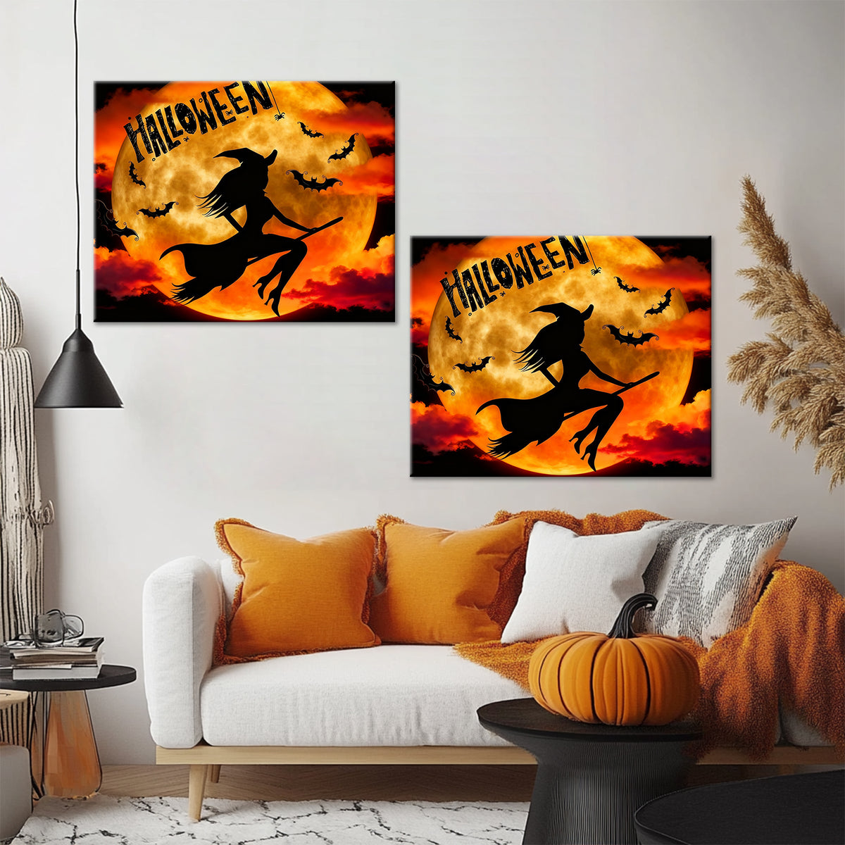 Witch’s Flight Under the Halloween Moon Canvas Wall Art
