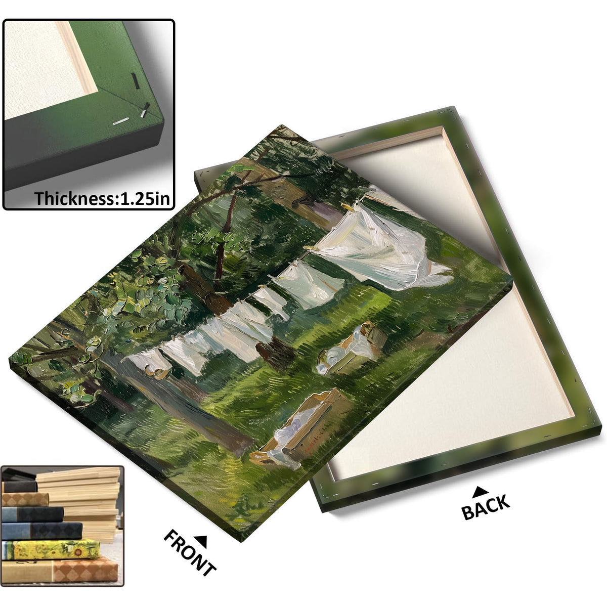 Rustic Garden Clothesline Impressionist Backyard Laundry Day Painting Wall Art