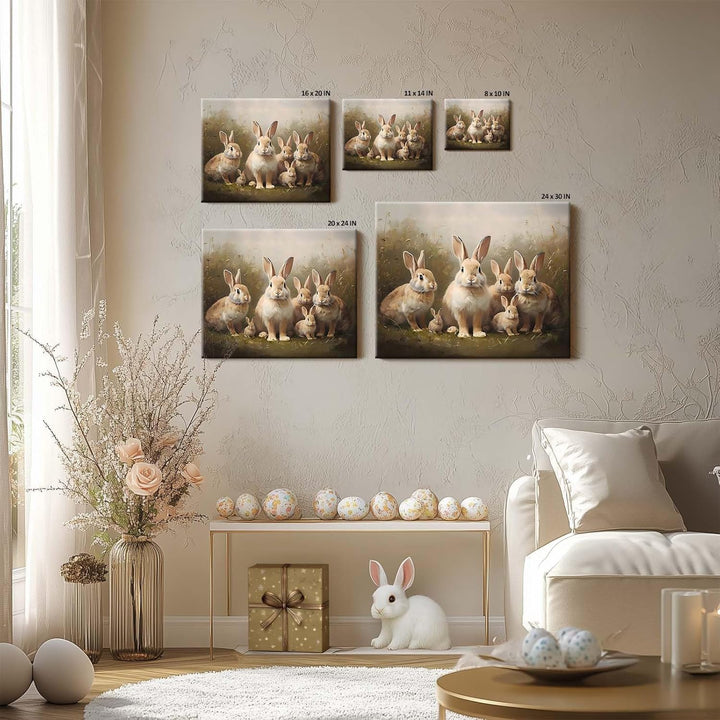 Easter Grassland Rabbits Canvas Wall Art Adorable Hares Oil Painting Home Decor, Nature-Inspired Wall Decor Stunning Lovable Bunny Canvas Prints