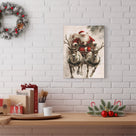 Santa Claus Sleigh with Reindeer Christmas Canvas Wall Art, Vintage Holiday Artwork for Living Room and Entryway