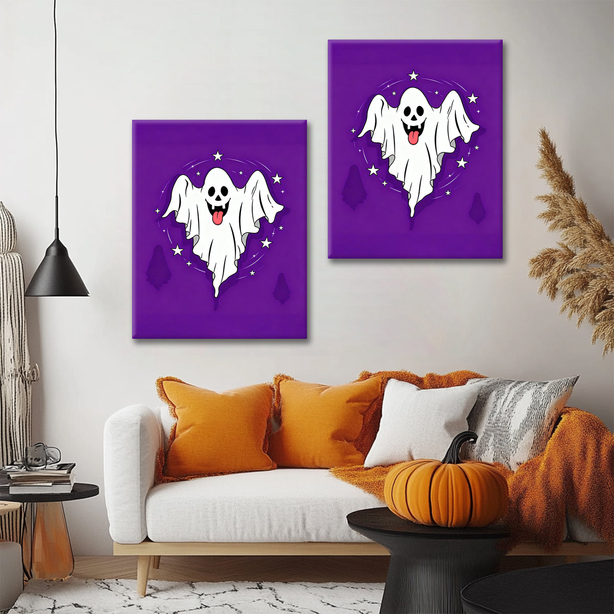 Playful Starry Ghost Halloween Canvas Wall Art