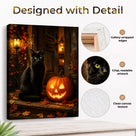 Black Cat and Pumpkin Halloween Canvas Wall Art, Gothic Fall Decor for Living Room, Bedroom and Entryway