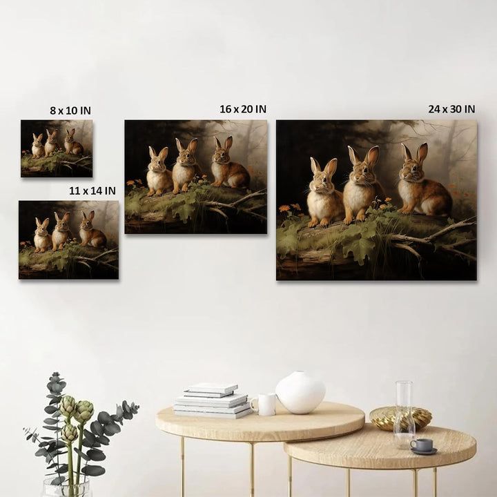 Easter Woodland Rabbits Canvas Wall Art, Adorable Hares Oil Painting Home Décor, Nature-Inspired Wall Decor, Stunning Canvas Prints