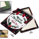Merry Christmas Happy New Year Canvas Wall Art, Rustic Plaid Holiday Sign with Christmas Wreath and Mittens