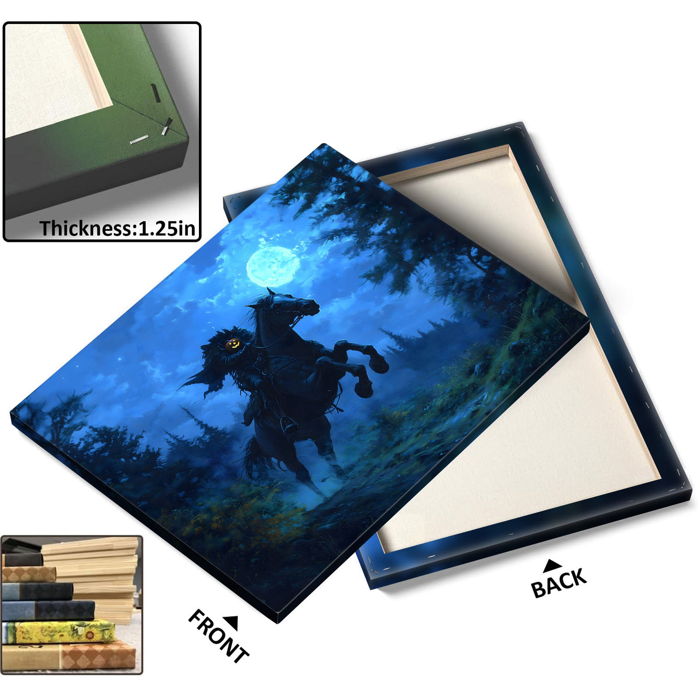 Moonlit Headless Horseman Halloween Canvas Wall Art