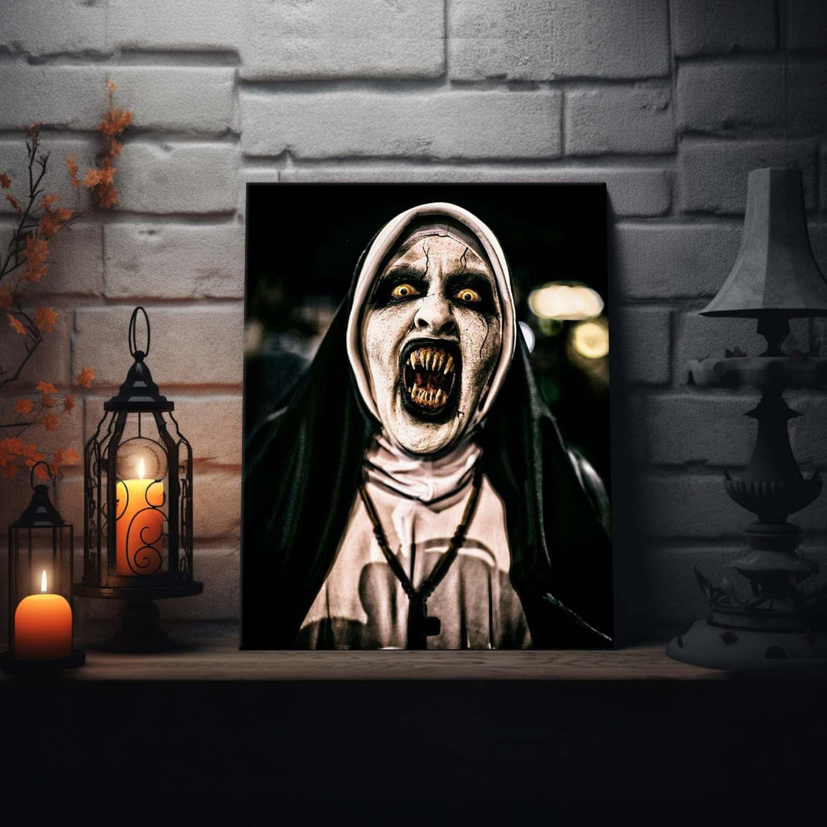 Demonic Nun Horror Halloween Canvas Wall Art – Terrifying Religious Horror Decor