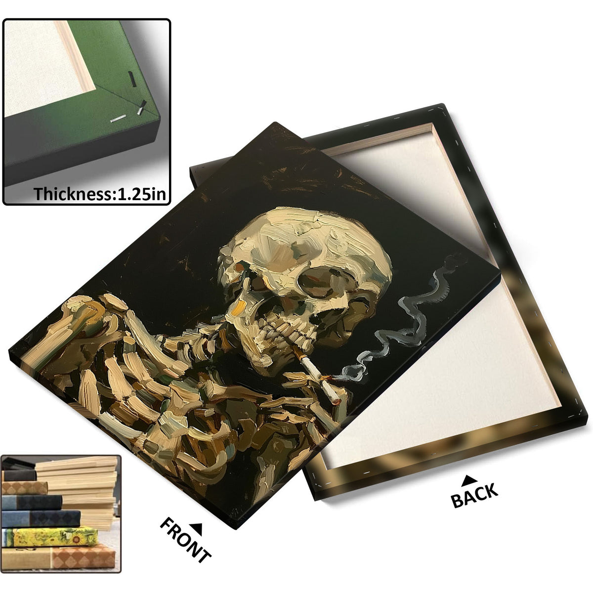 Vintage Smoking Skeleton Portrait Painting Wall Art