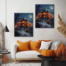 Ghostly Pumpkin Manor Halloween Canvas Wall Art