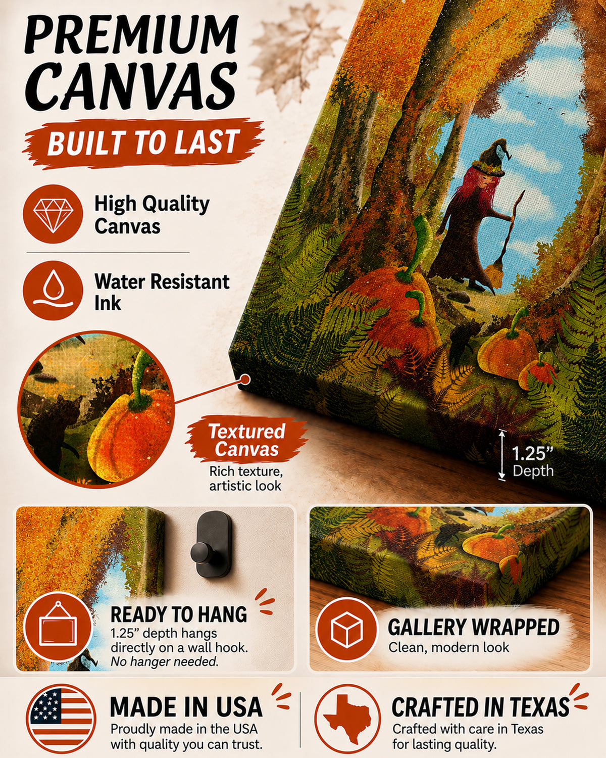 Little Witch’s Pumpkin Forest Adventure Halloween Canvas Wall Art