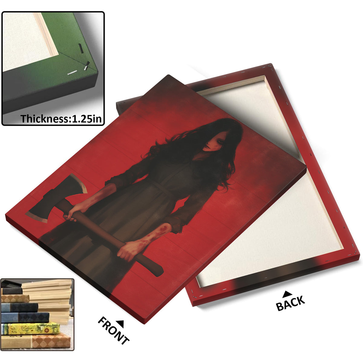 Female Horror Villain with Axe Dark Gothic Horror Portrait Painting Halloween Wall Art