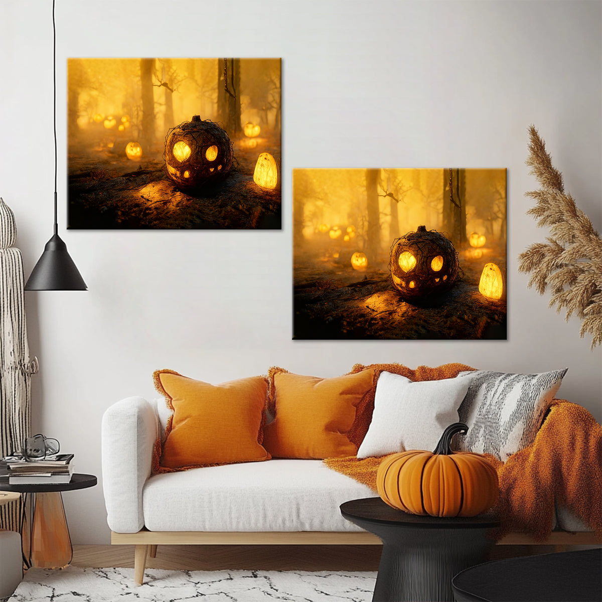 Pumpkin Lanterns in the Enchanted Forest Halloween Canvas Wall Art