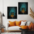 Enchanted Forest Haunted Cottage Halloween Canvas Wall Art