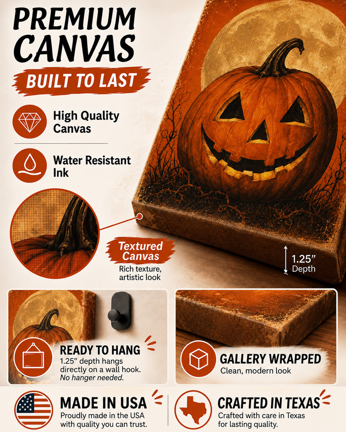 Vintage Jack-o’-Lantern Halloween Canvas Wall Art