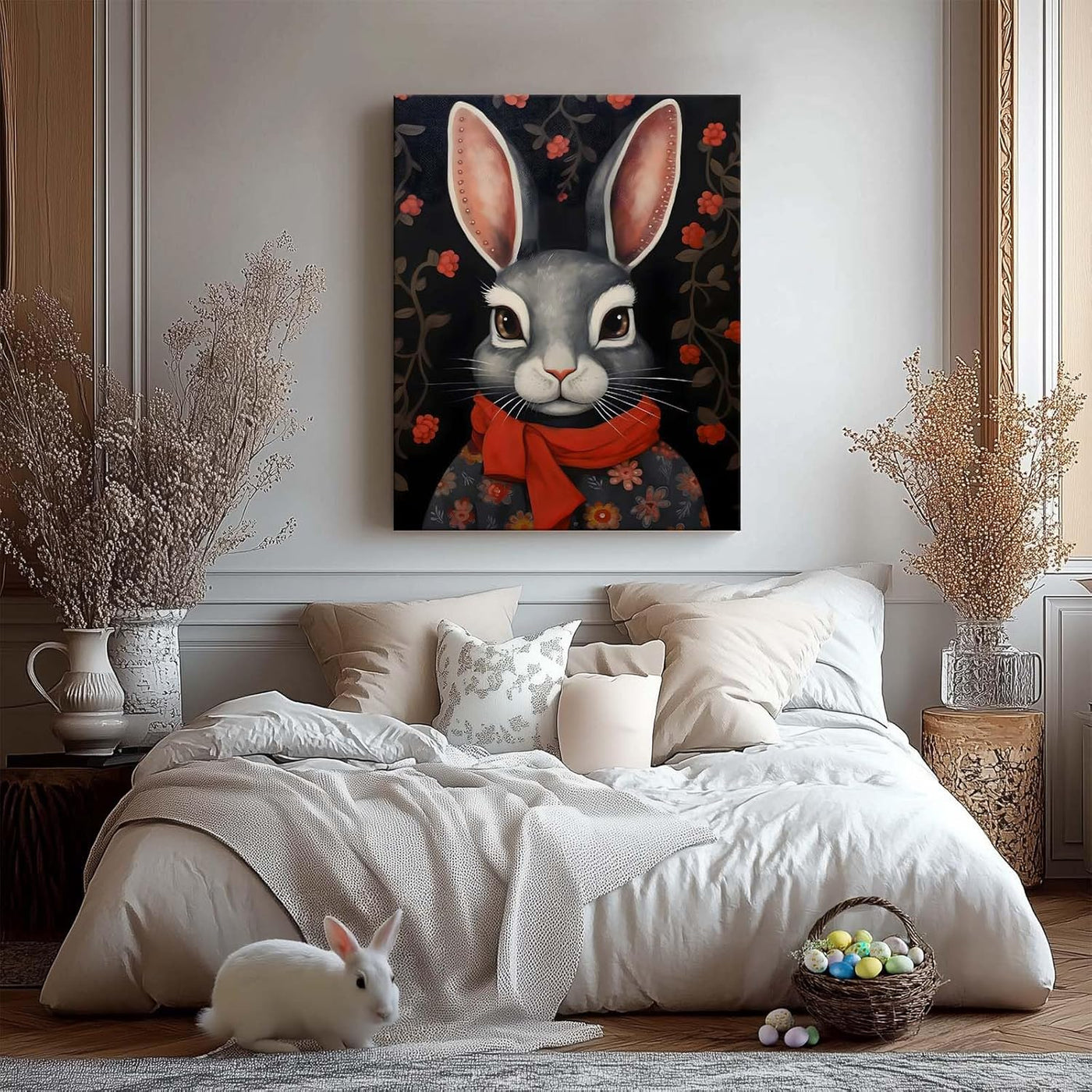 Easter Modern Easter Bunny Canvas Wall Art, Stylish Bunny Home Decor Print Painting Spring Aesthetic Artwork, Rustic Easter Charm Holiday Gift Nursery Living Room Decoration