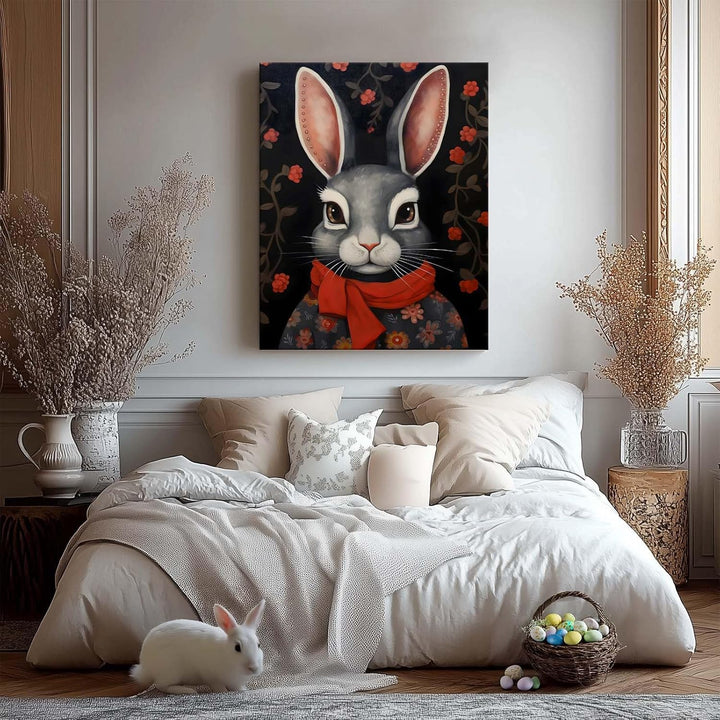 Easter Modern Easter Bunny Canvas Wall Art, Stylish Bunny Home Decor Print Painting Spring Aesthetic Artwork, Rustic Easter Charm Holiday Gift Nursery Living Room Decoration