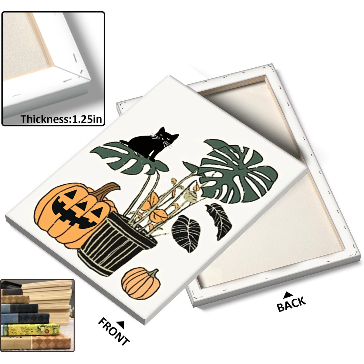 Halloween Black Cats, Ghosts and Pumpkins Illustration Wall Art
