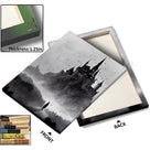 Haunted Gothic Castle in the Mist with Bats Illustration Halloween Wall Art