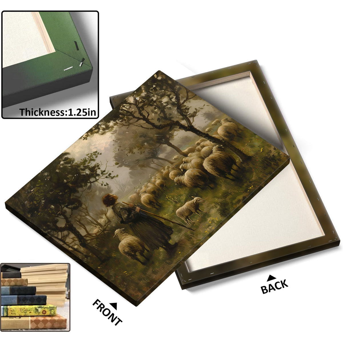 Atmospheric Pastoral Landscape Painting Shepherd and Sheep in the Misty Meadow Wall Art