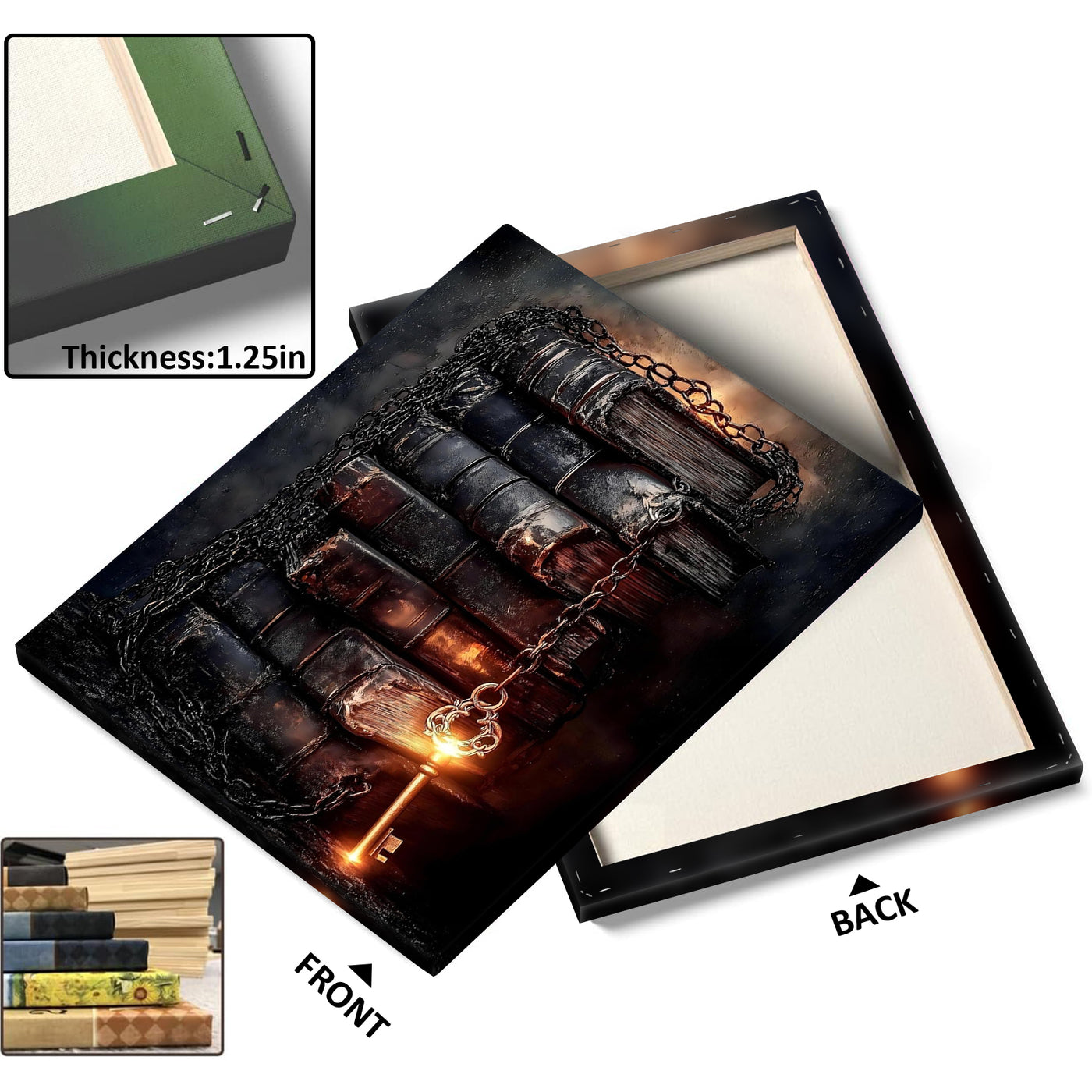 Gothic Spellbooks and Magic Key Halloween Canvas Wall Art