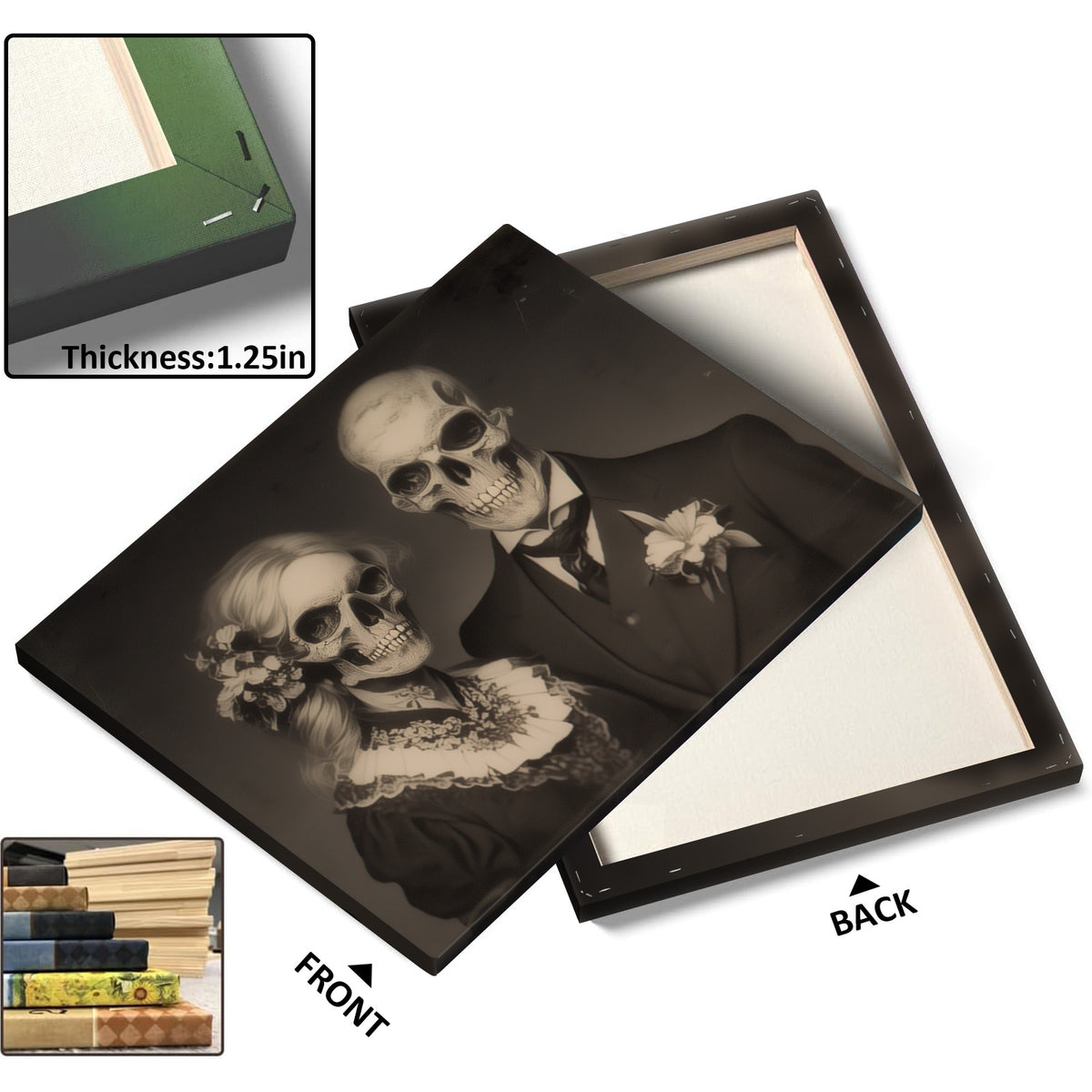 Victorian Skeleton Wedding Couple Vintage Gothic Halloween Portrait Painting Wall Art