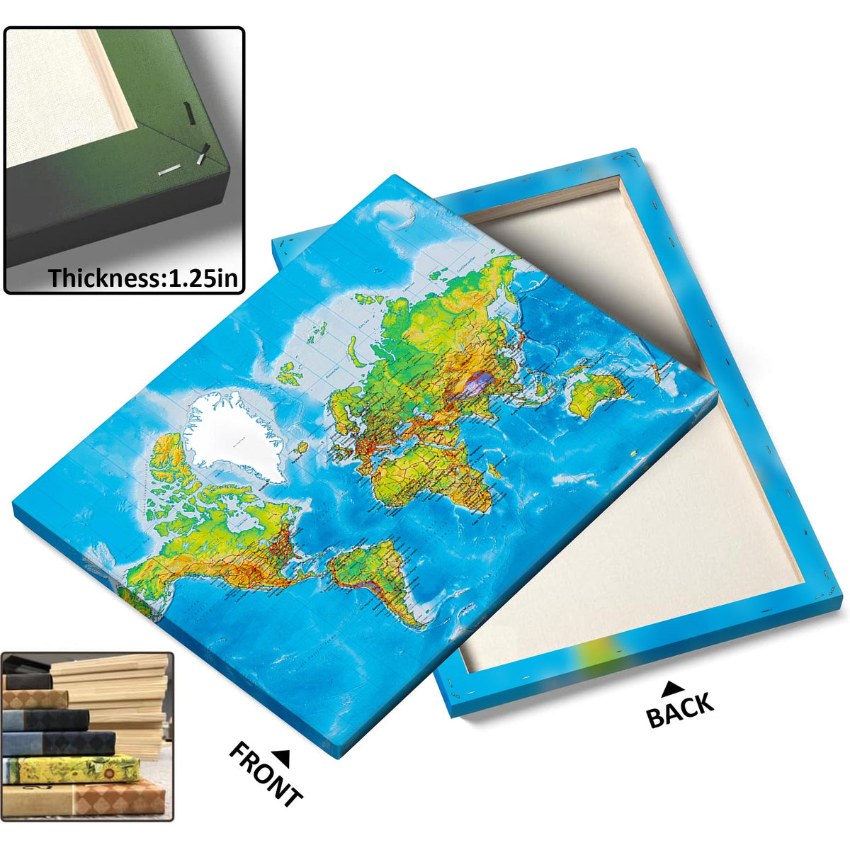 Classic Blue World Map Canvas Wall Art