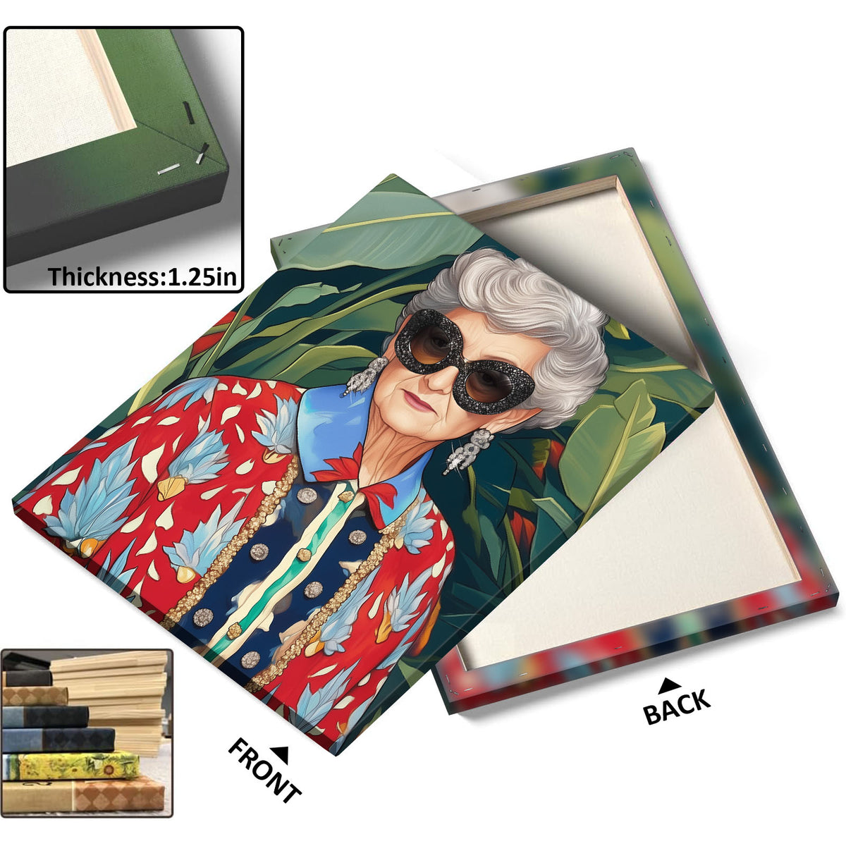 Retro Floral Grandma Portrait Painting Colorful Fashion Portrait Wall Art