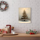 Snowy Christmas Tree Canvas Wall Art, Warm Holiday Tree Artwork with Lights for Living Room, Bedroom and Entryway