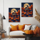 Moonlit Pumpkin Manor Halloween Canvas Wall Art