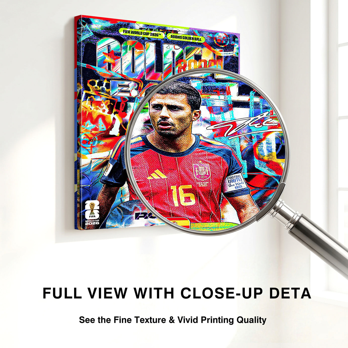 Rodri Golden Ball Graffiti Canvas Wall Art – Spain No. 16 Soccer Print